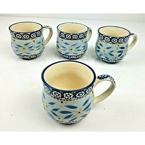 Temptations By Tara Old World Blue Ovenware 12 Oz Coffee Tea Mugs Set of 4